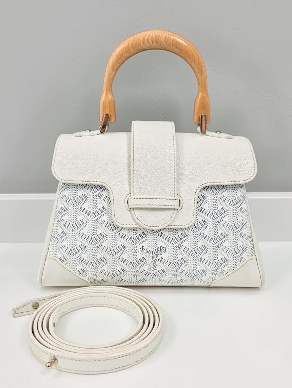 Goyard Saigon Mini Souple White Top Handle Crossbody Bag Full Set - Picture 7 of 16